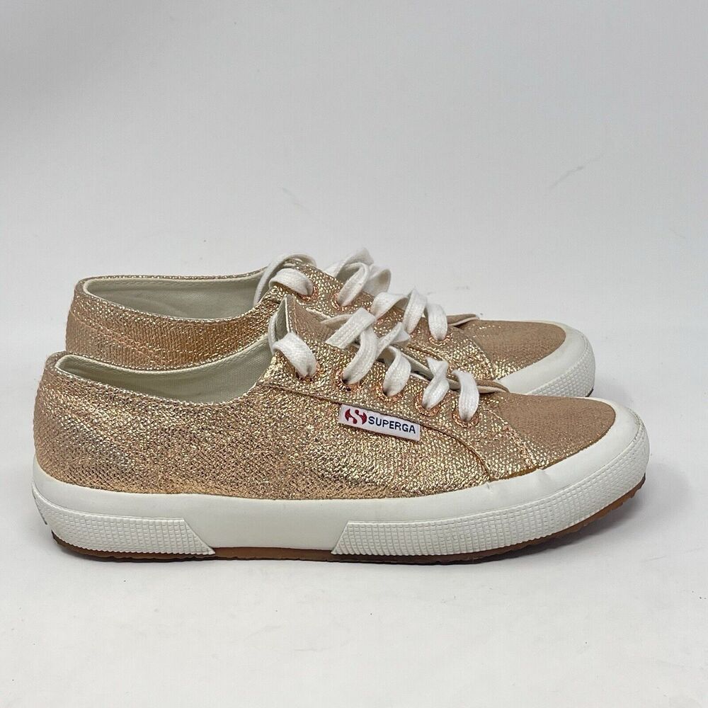 Superga Sneakers Womens 6 Metallic Rose Gold Sparkly Glitter Gum Soles Shoes